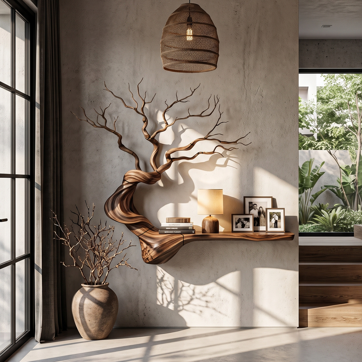Organic Tree Bookcase with Flowing Branch Shelves, solid wood, built to order