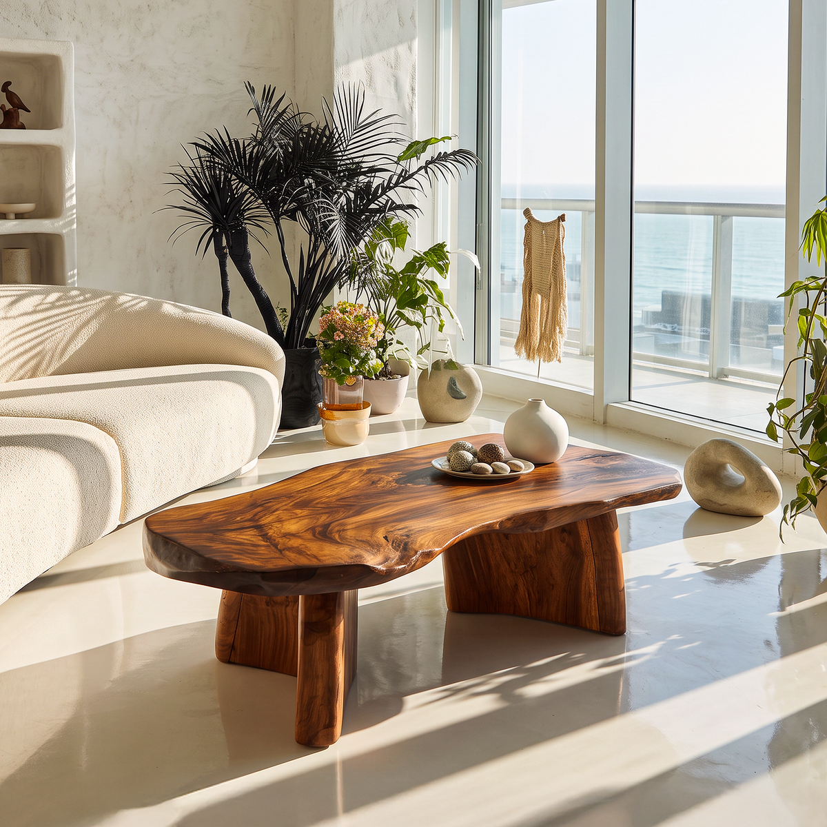 Organic Modern Live Edge Coffee Table with Edge Design, solid wood, built to order