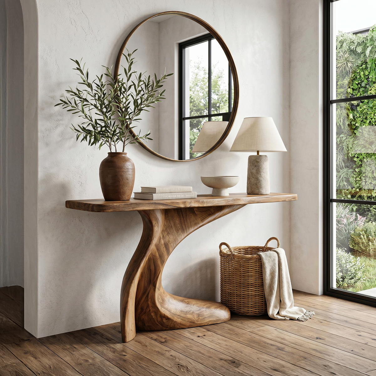 Minimal Console Table with Clean Curved Wooden Base, solid wood, built to order