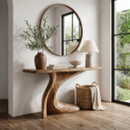Minimal Console Table with Clean Curved Wooden Base, solid wood, built to order