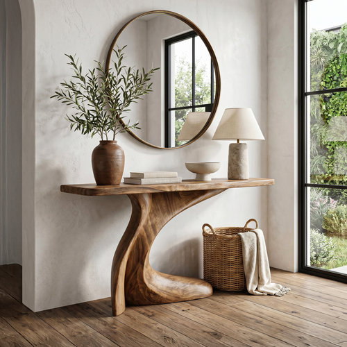 Minimal Console Table with Clean Curved Wooden Base, solid wood, built to order