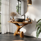 Contemporary Sculptural Bathroom Vanity Freestanding Sink Console, solid wood, built to order