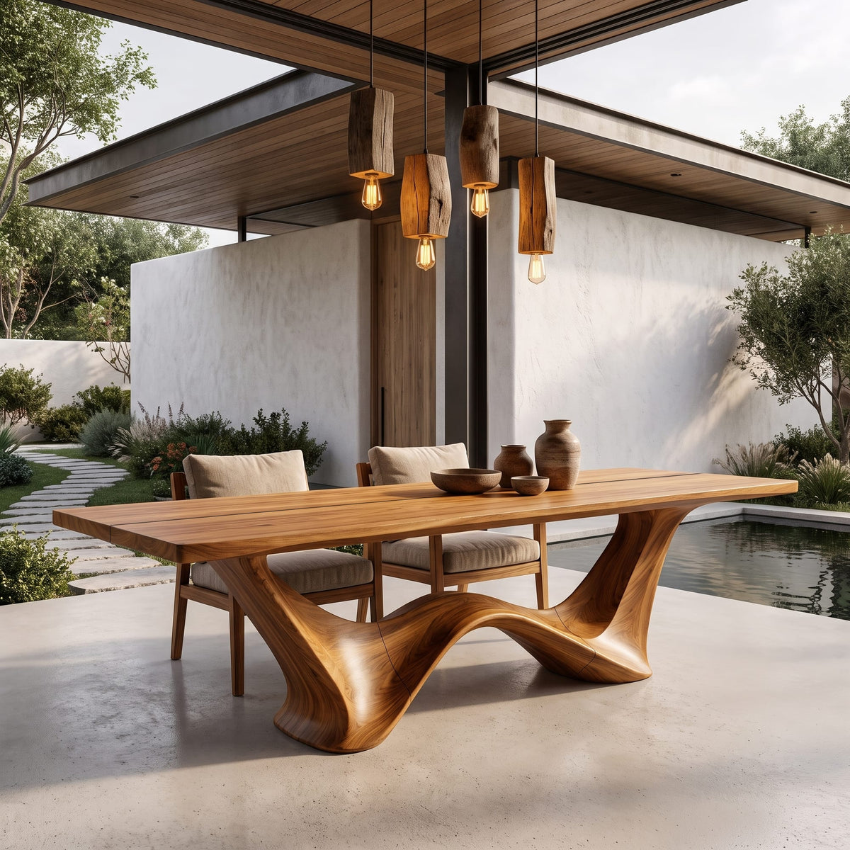 Contemporary Dining Table with Architectural Wave Design, solid wood, built to order