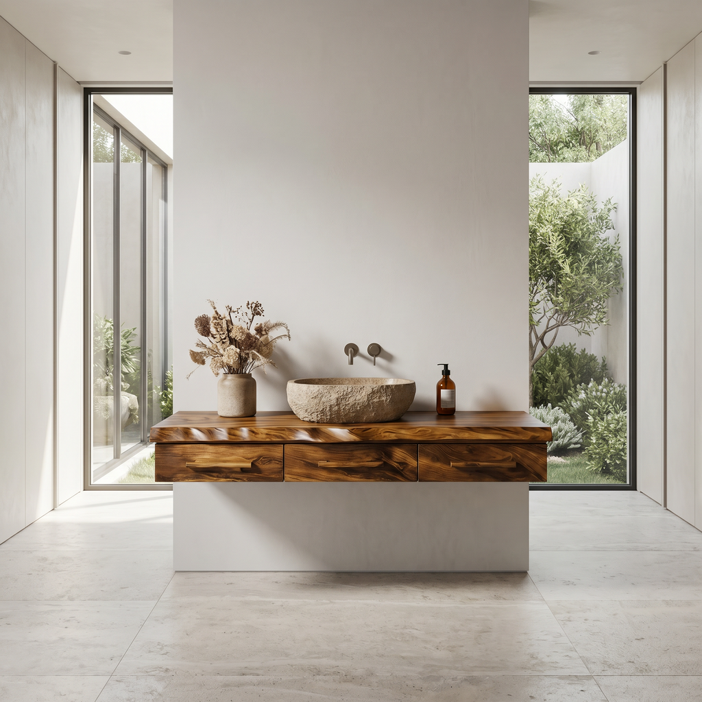 Minimal Floating Bathroom Vanity, solid wood, built to order