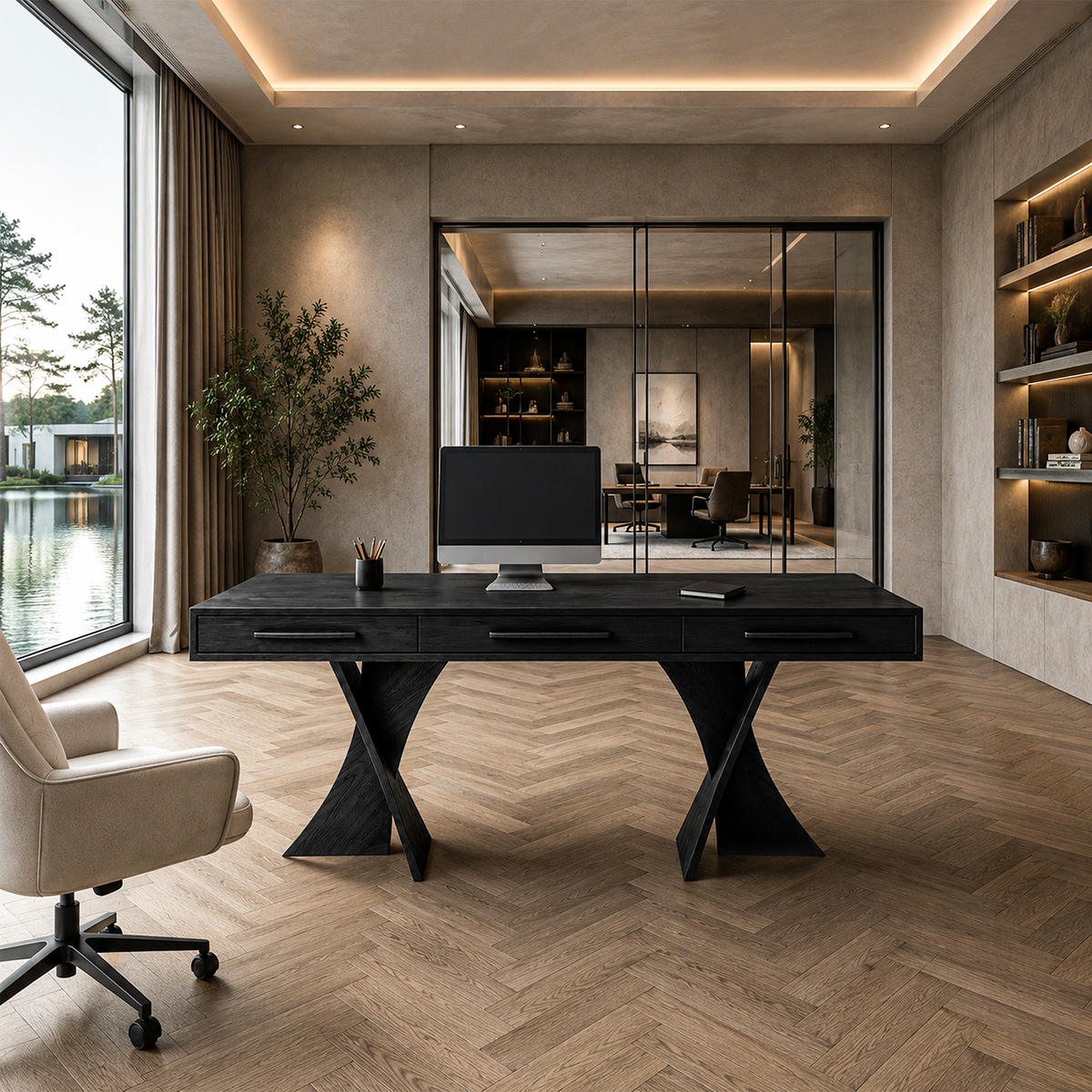 Minimalist X Frame Desk Computer Desk, solid wood, built to order