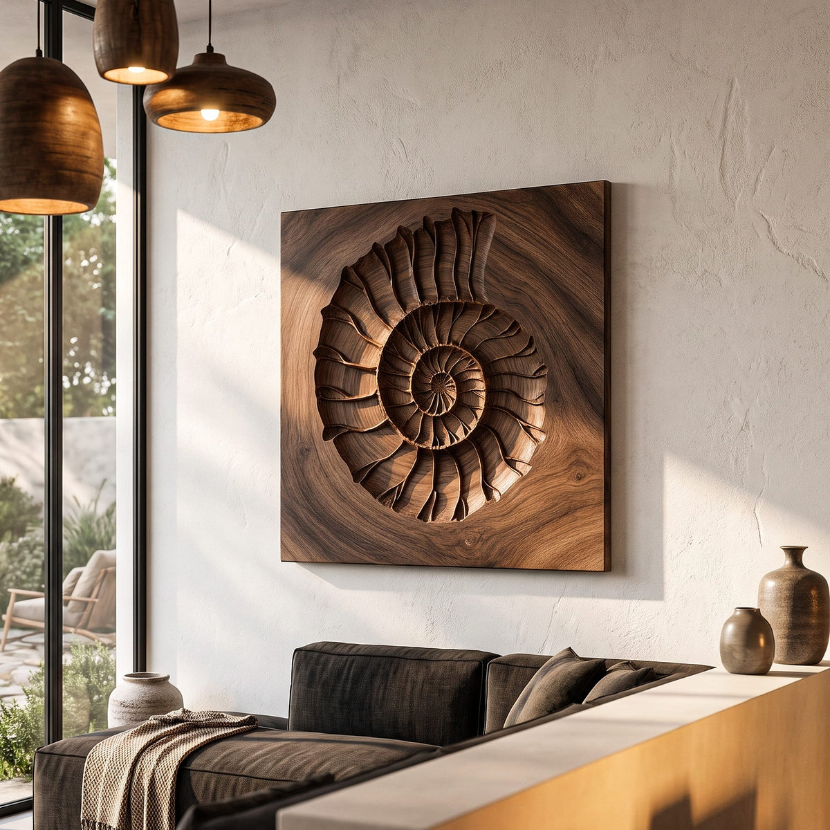 Rustic Ammonite Fossil Wall Decor, solid wood, built to order