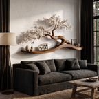 Organic Wall Mounted Shelf with Sculptural Tree Branch Design, solid wood, built to order