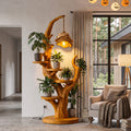 Contemporary Plant Display Stand with Floating Circular Shelves, solid wood, built to order