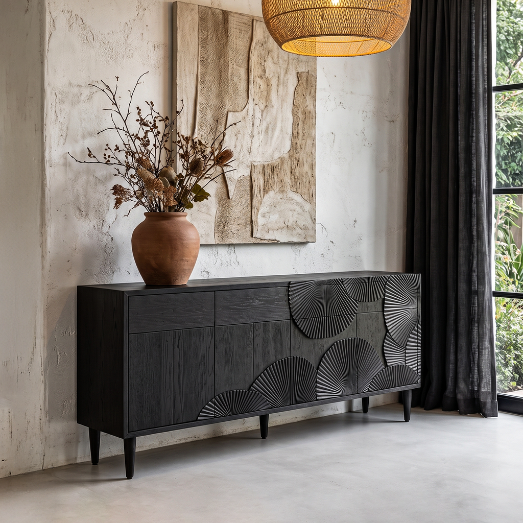 Organic Storage Cabinet with Flowing Cutout Design, solid wood, built to order