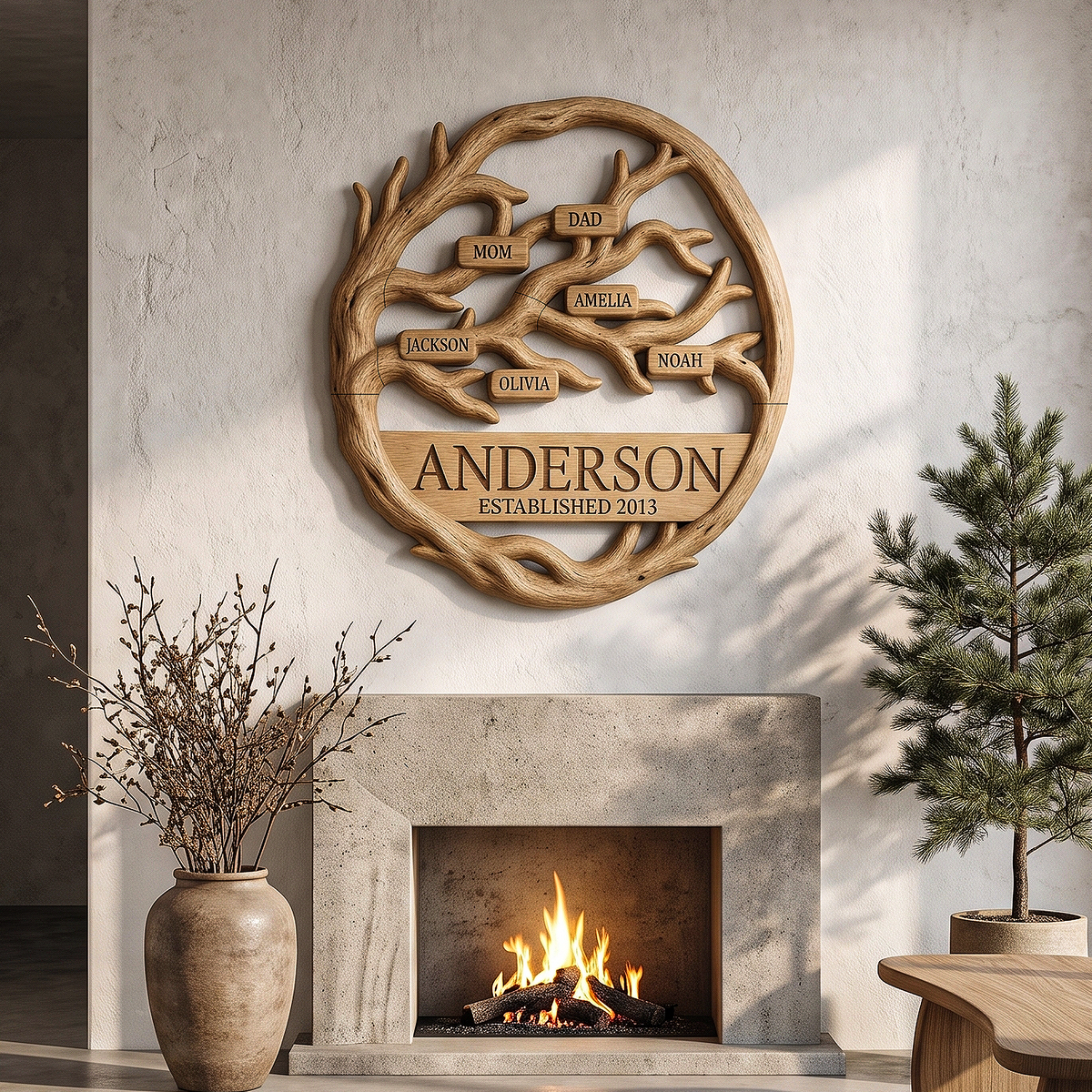 Organic Personalized Family Tree Wall Decor, solid wood, built to order