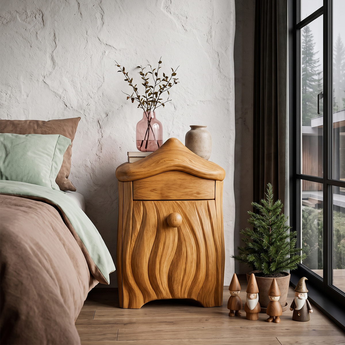 Minimalist Bedside Table with Door Design, solid wood, built to order