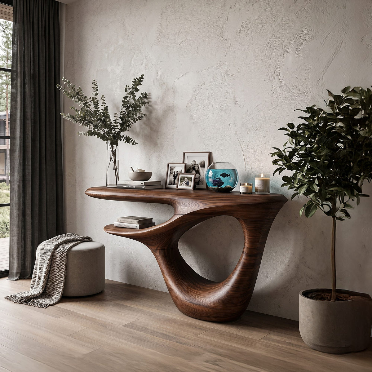 Contemporary Console Table with Open Frame Base, solid wood, built to order