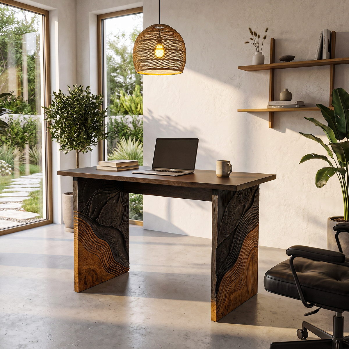 Organic Modern Writing Desk Storage Design, solid wood, built to order