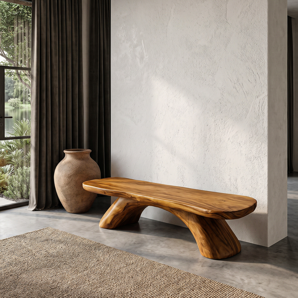 Organic Hallway Bench, solid wood, built to order