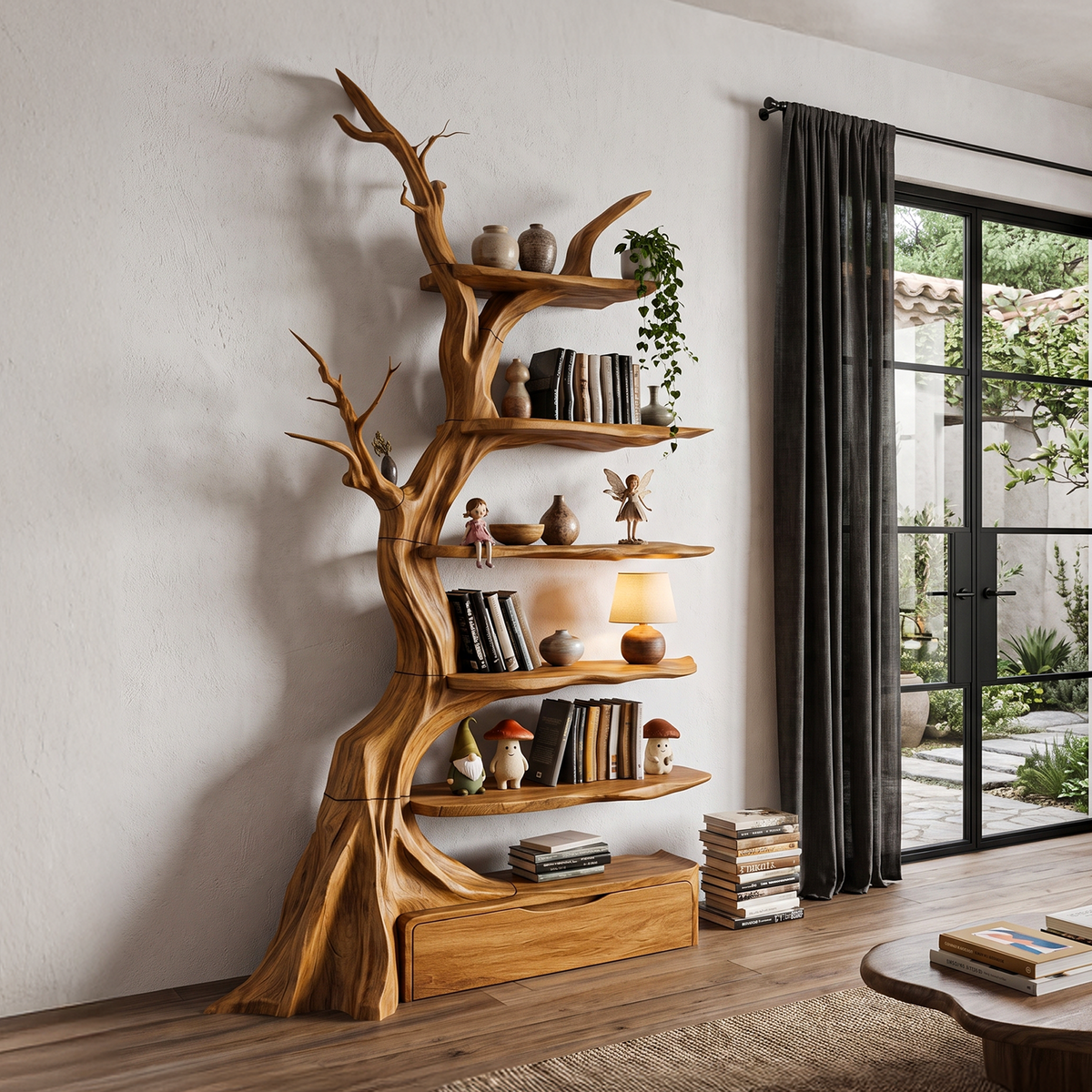 Organic Tree Bookshelf Sculptural Design, solid wood, built to order