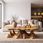 Rustic Coffee Table with Sculptural Wave Base, solid wood, built to order