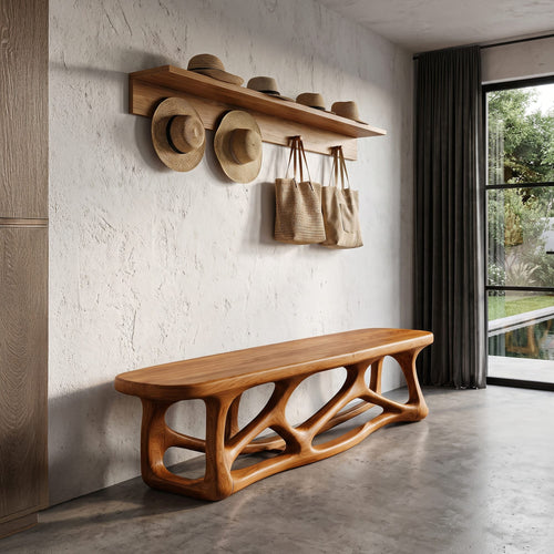 Contemporary Bench with Flowing Organic Design, solid wood, built to order