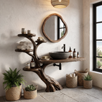 Rustic Bathroom Vanity with Sculptural Structure, solid wood, built to order