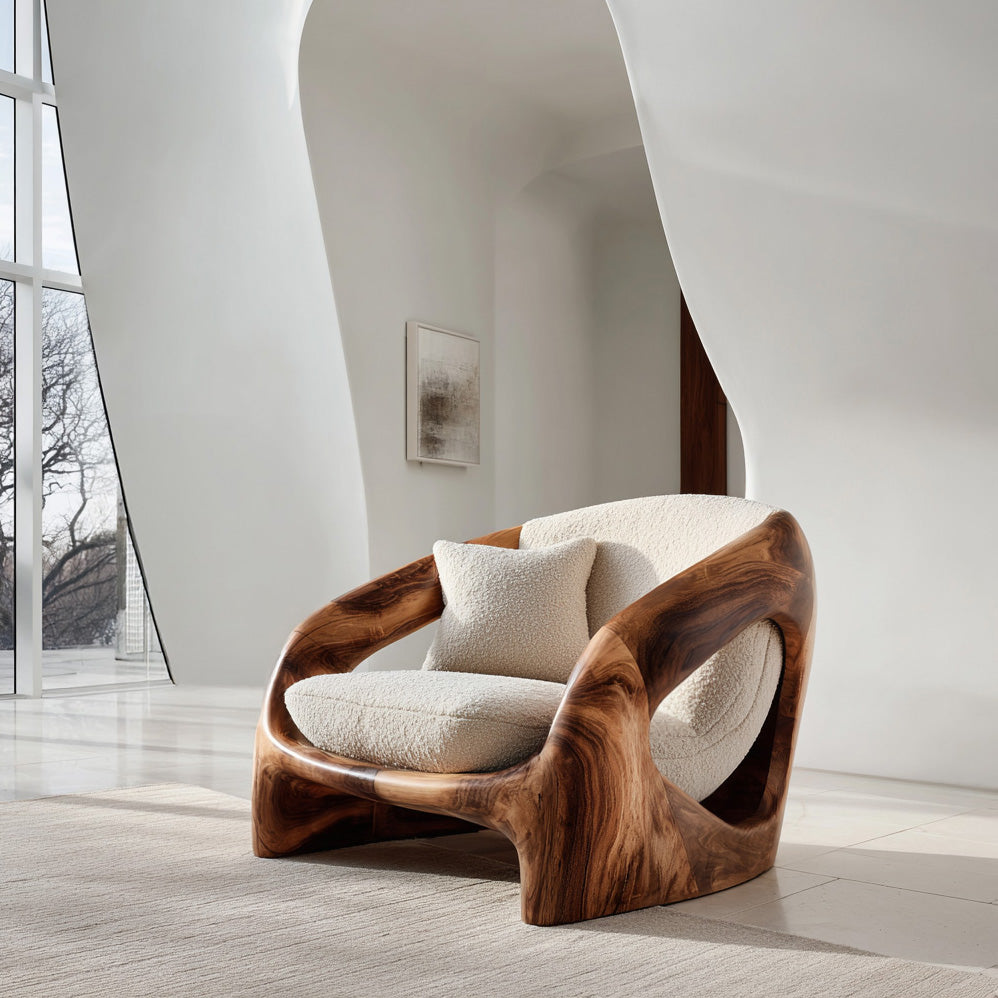 Contemporary Curved Armchair, solid wood, built to order
