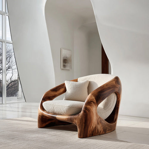 Contemporary Curved Armchair, solid wood, built to order