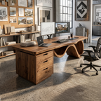 Contemporary Wave Base Executive Desk Design Studio, solid wood, built to order