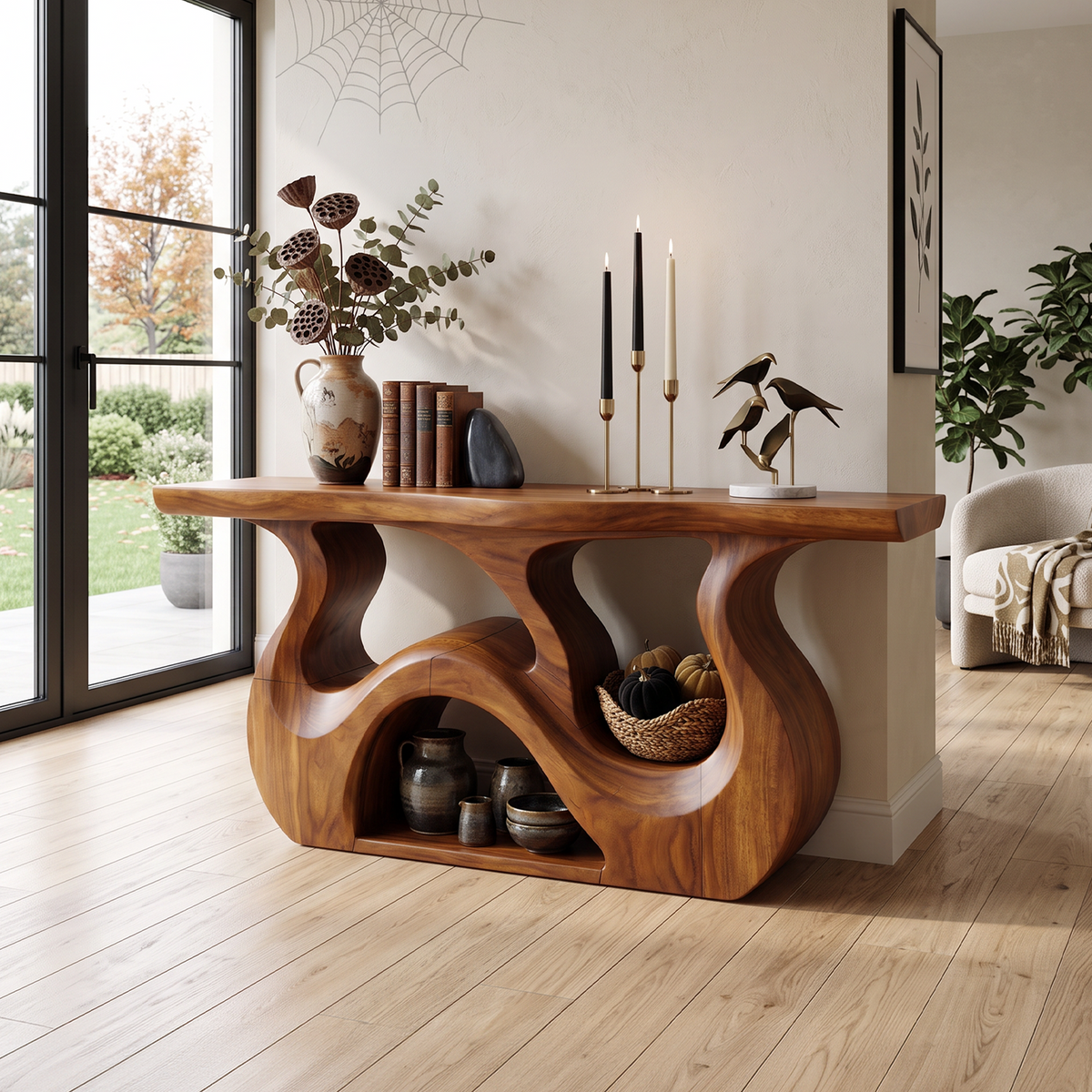Minimalist Branch Form Entryway Table, solid wood, built to order