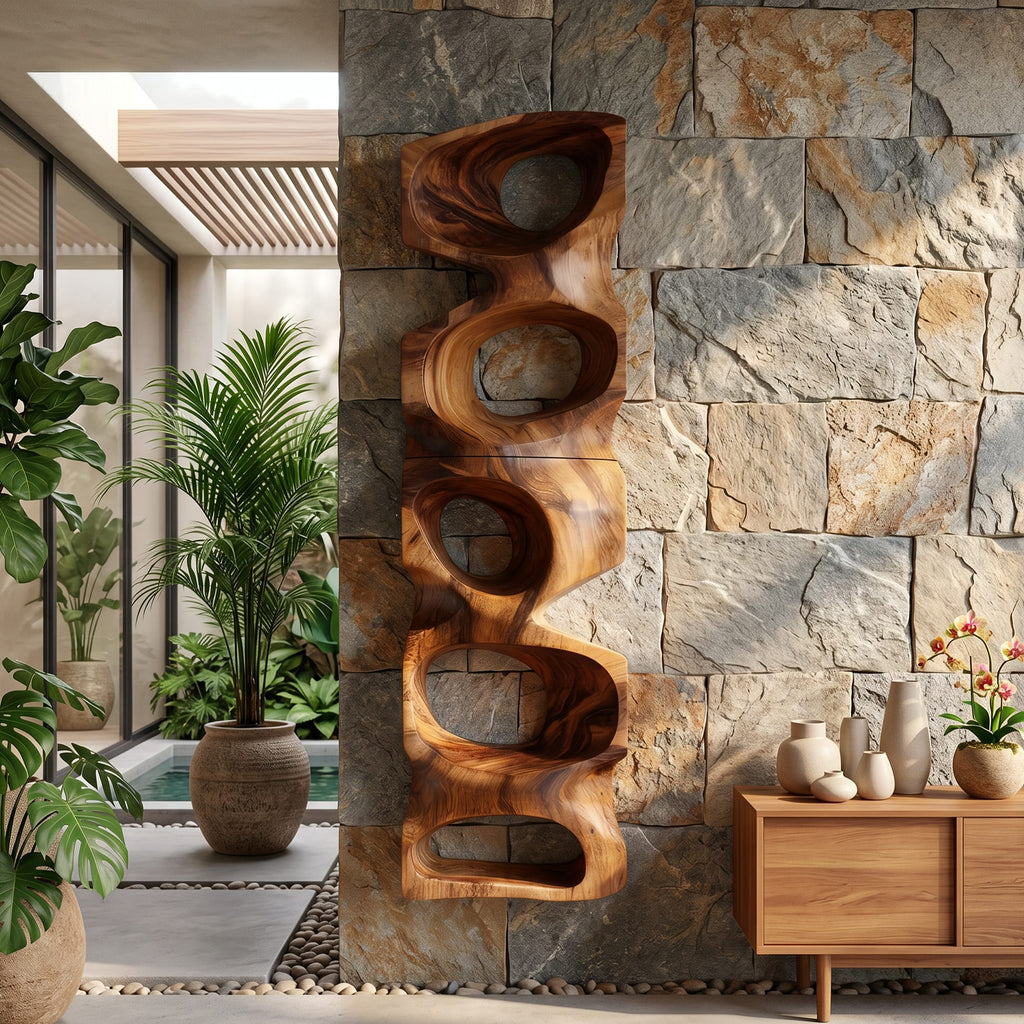 Contemporary Sculptural Display Shelf, solid wood, built to order