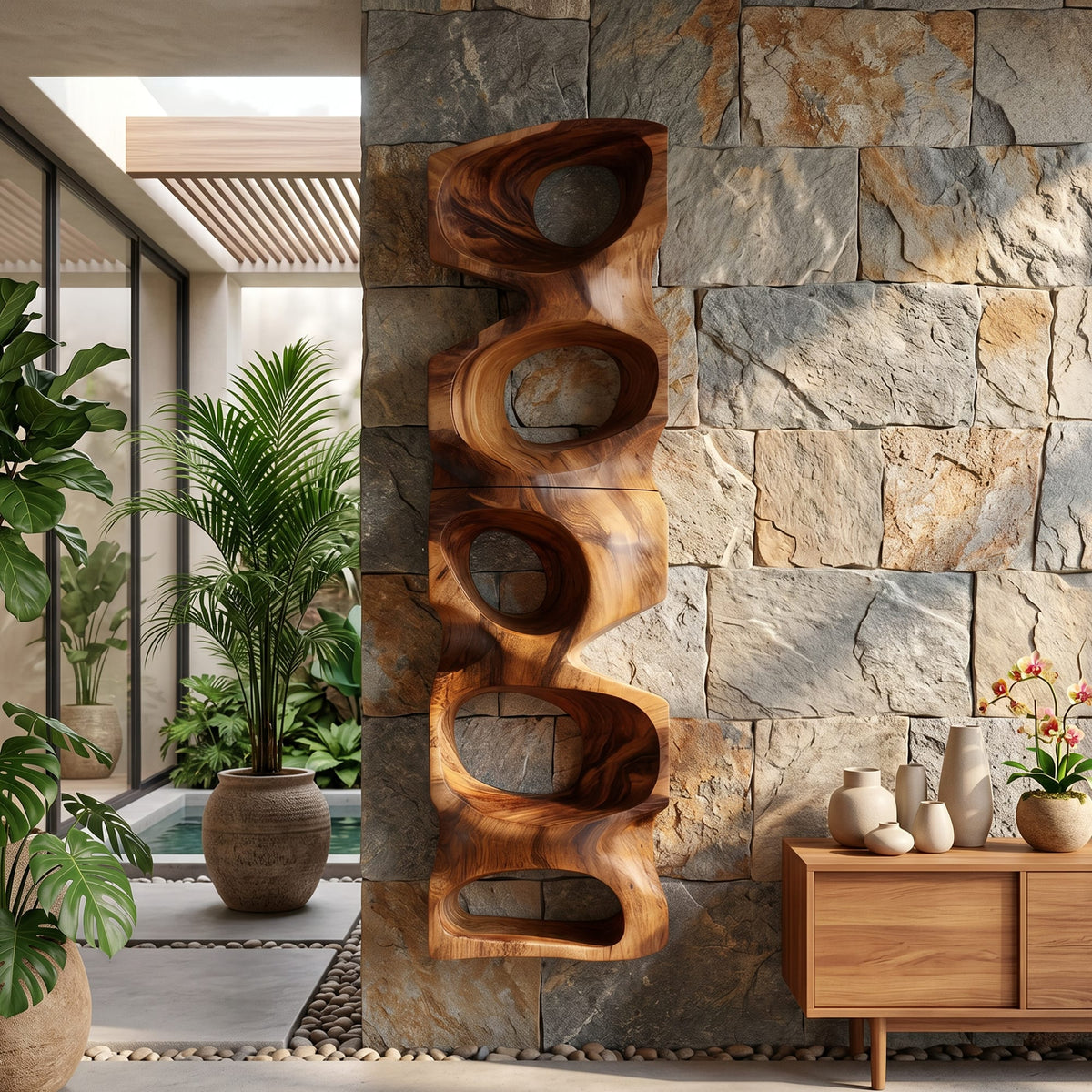 Contemporary Sculptural Display Shelf, solid wood, built to order
