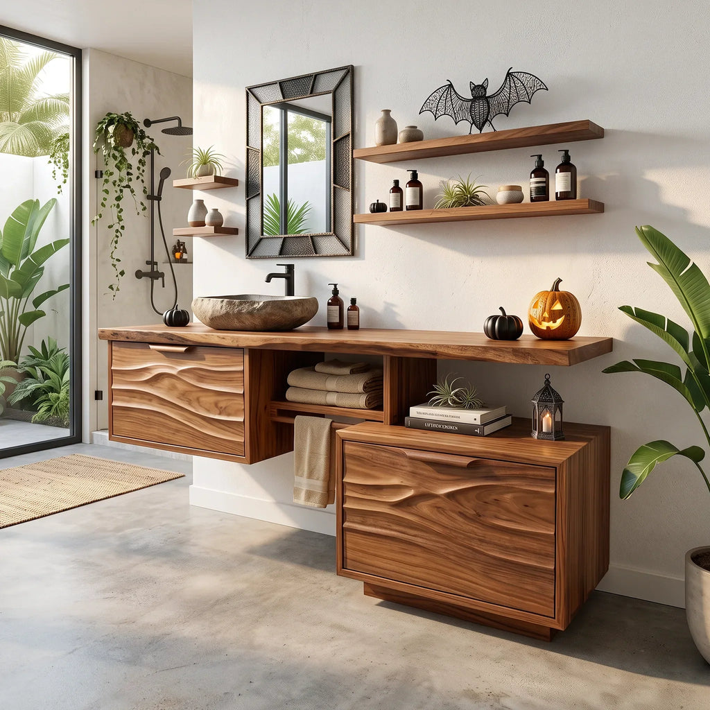 Mid Century Bathroom Vanity Ensuite, solid wood, built to order