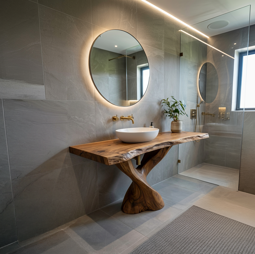 Modern Bathroom Vanity with Twisted Base for Spa Bath, solid wood, built to order