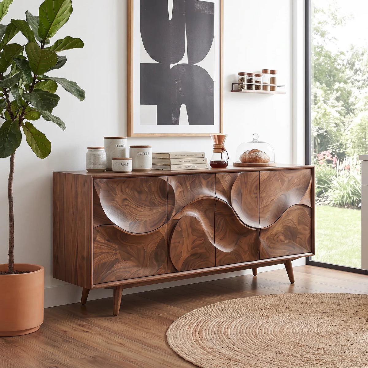 Organic Modern Buffet Cabinet with Storage Kitchen, solid wood, built to order