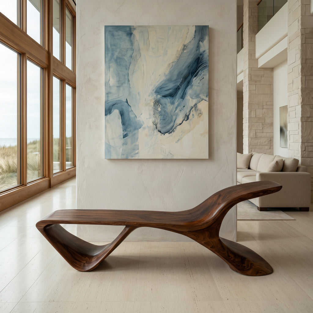 Organic Modern Curved Bench, solid wood, built to order