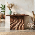 Mid Century Sculpted Base Console Table for Reception Area, solid wood, built to order