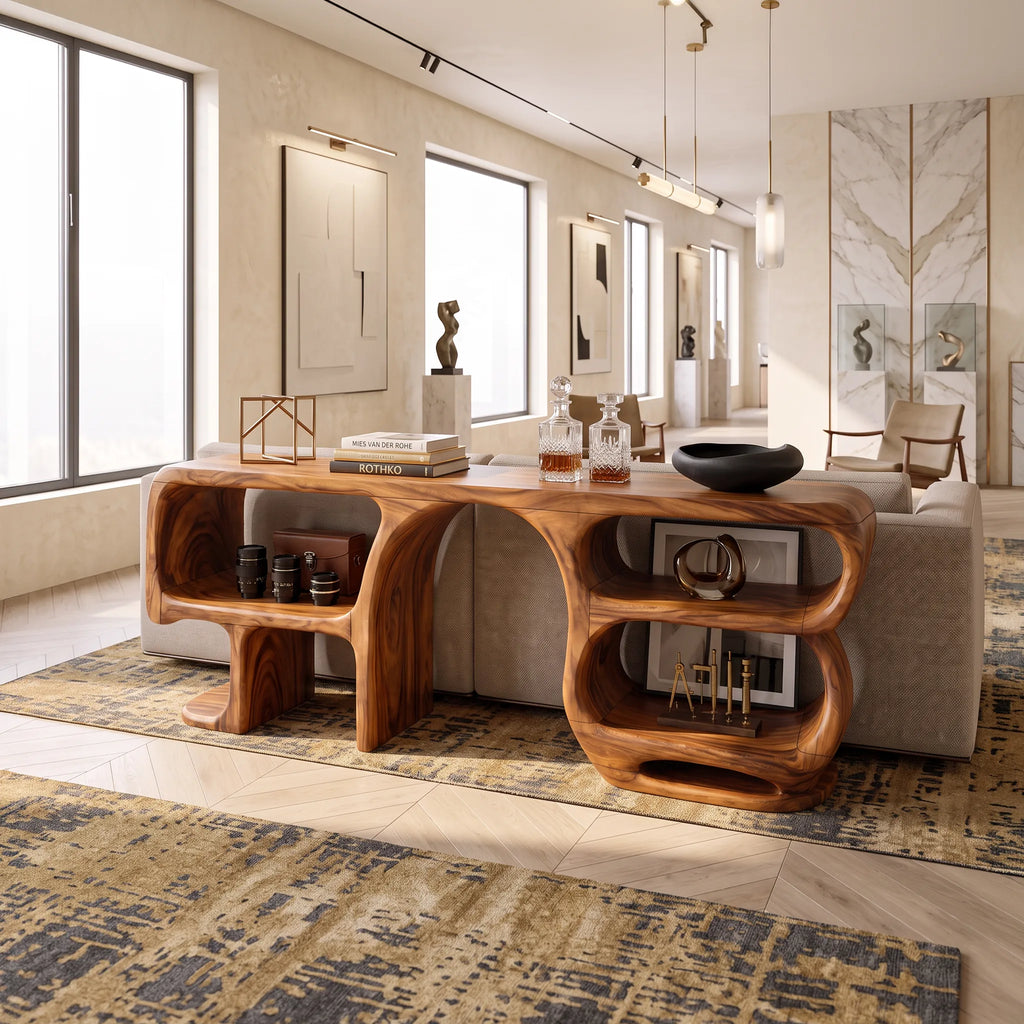 Modern Curved Frame Console, solid wood, built to order