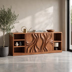 Mid Century Grooved Carved Sideboard Modern Entryway, solid wood, built to order