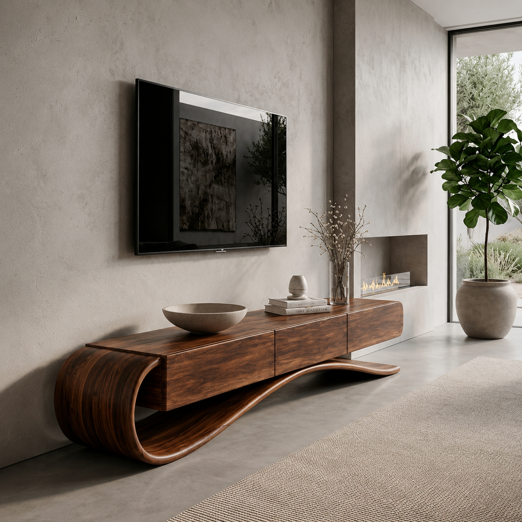 Organic Modern Cantilever TV Console, solid wood, built to order