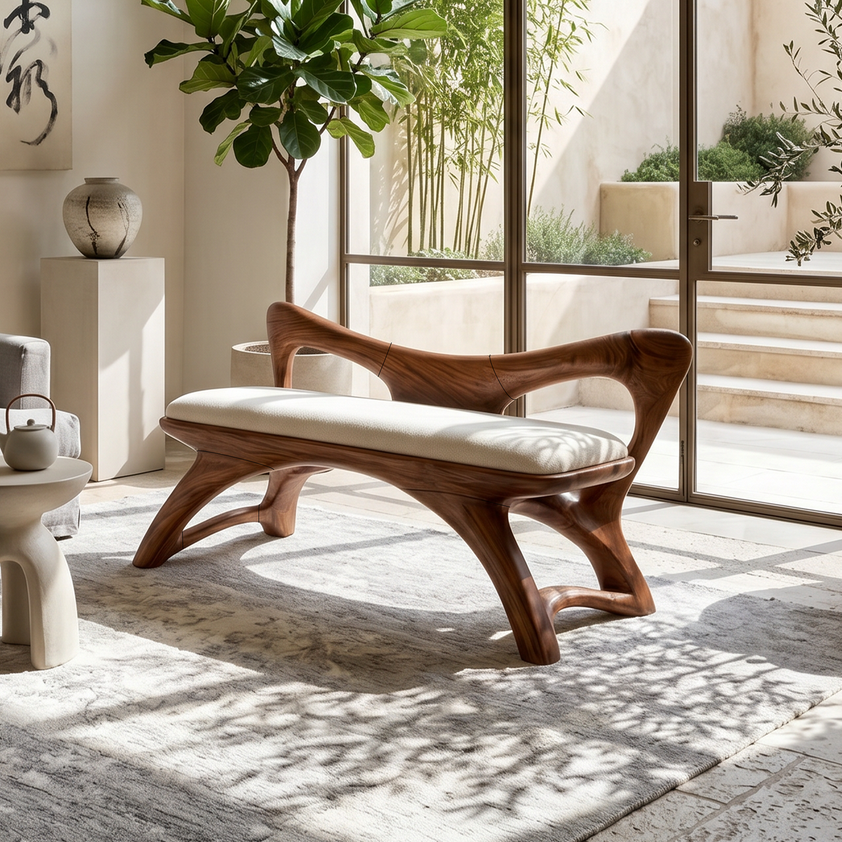 Organic Modern Bench Entryway, solid wood, built to order