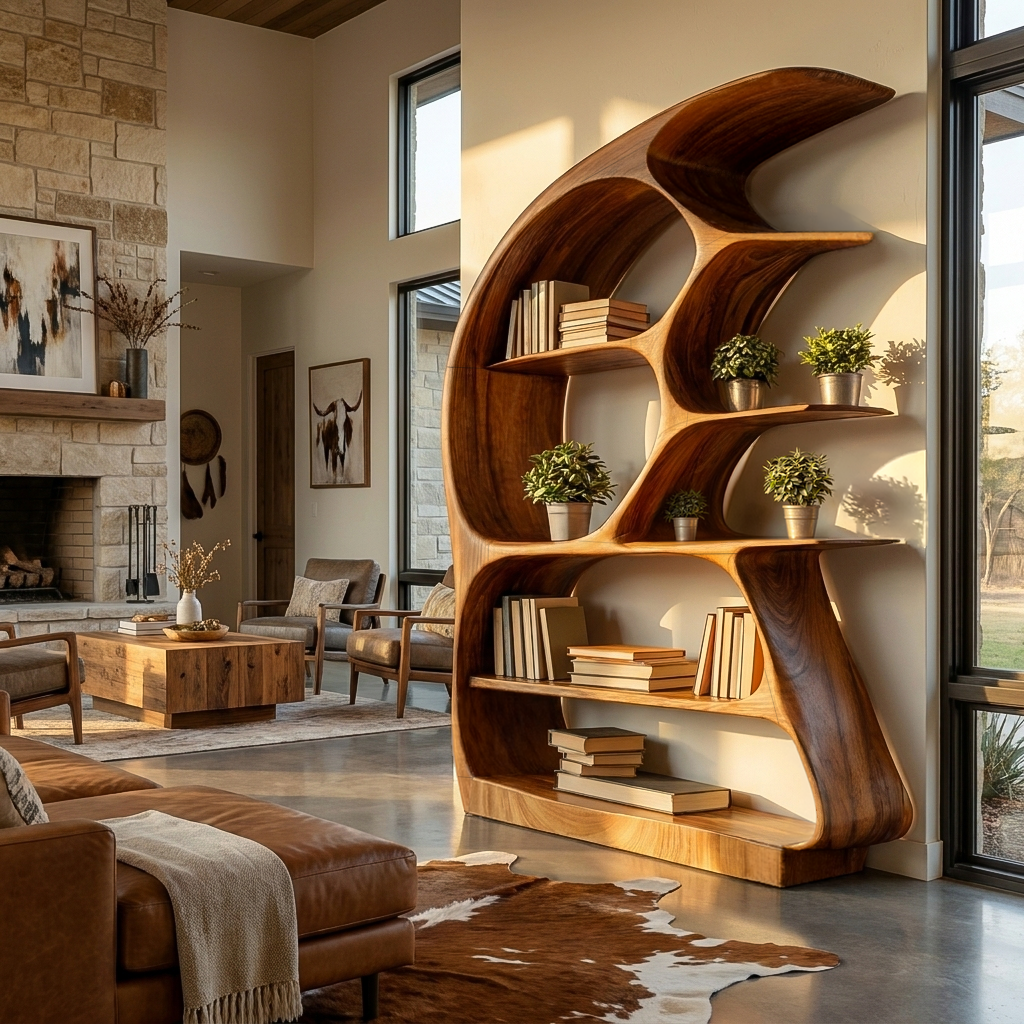 Contemporary Sculptural Bookshelf, solid wood, built to order
