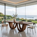 Contemporary Two Wavy Legs Dining Table, solid wood, built to order