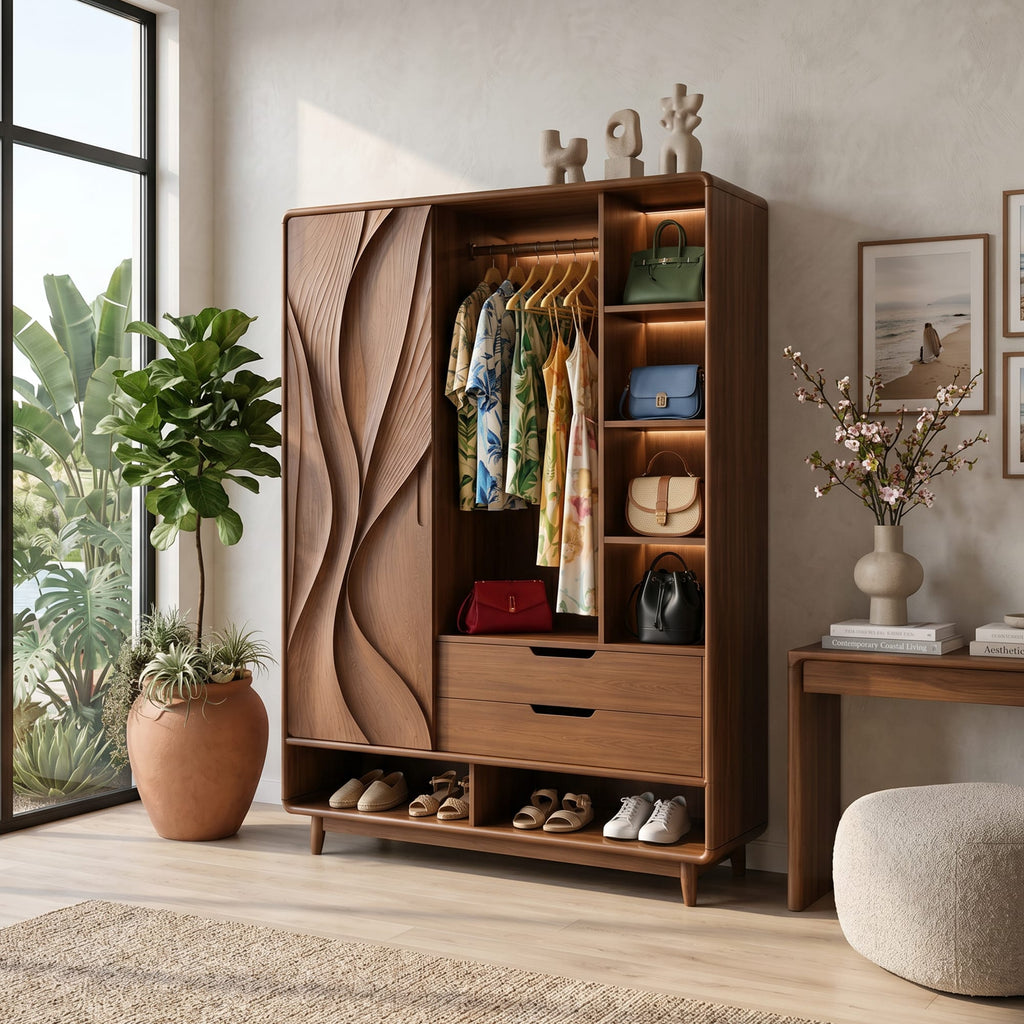 Contemporary Sculptural Form Armoire, solid wood, built to order