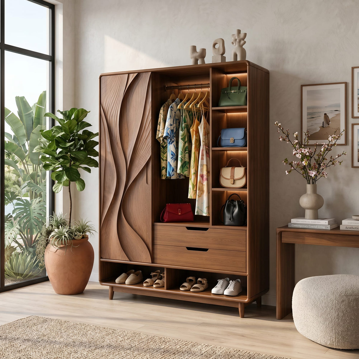 Contemporary Sculptural Form Armoire, solid wood, built to order