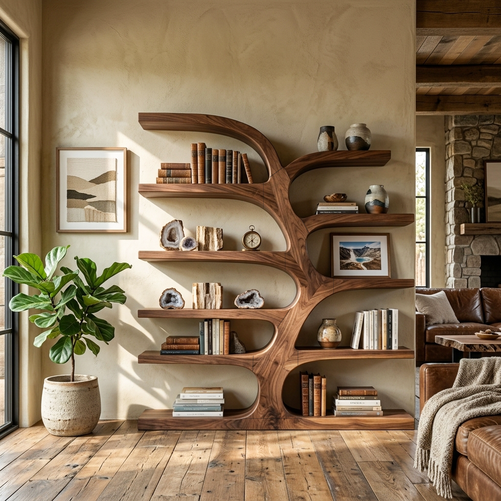 Curved Bookshelf, solid wood, built to order