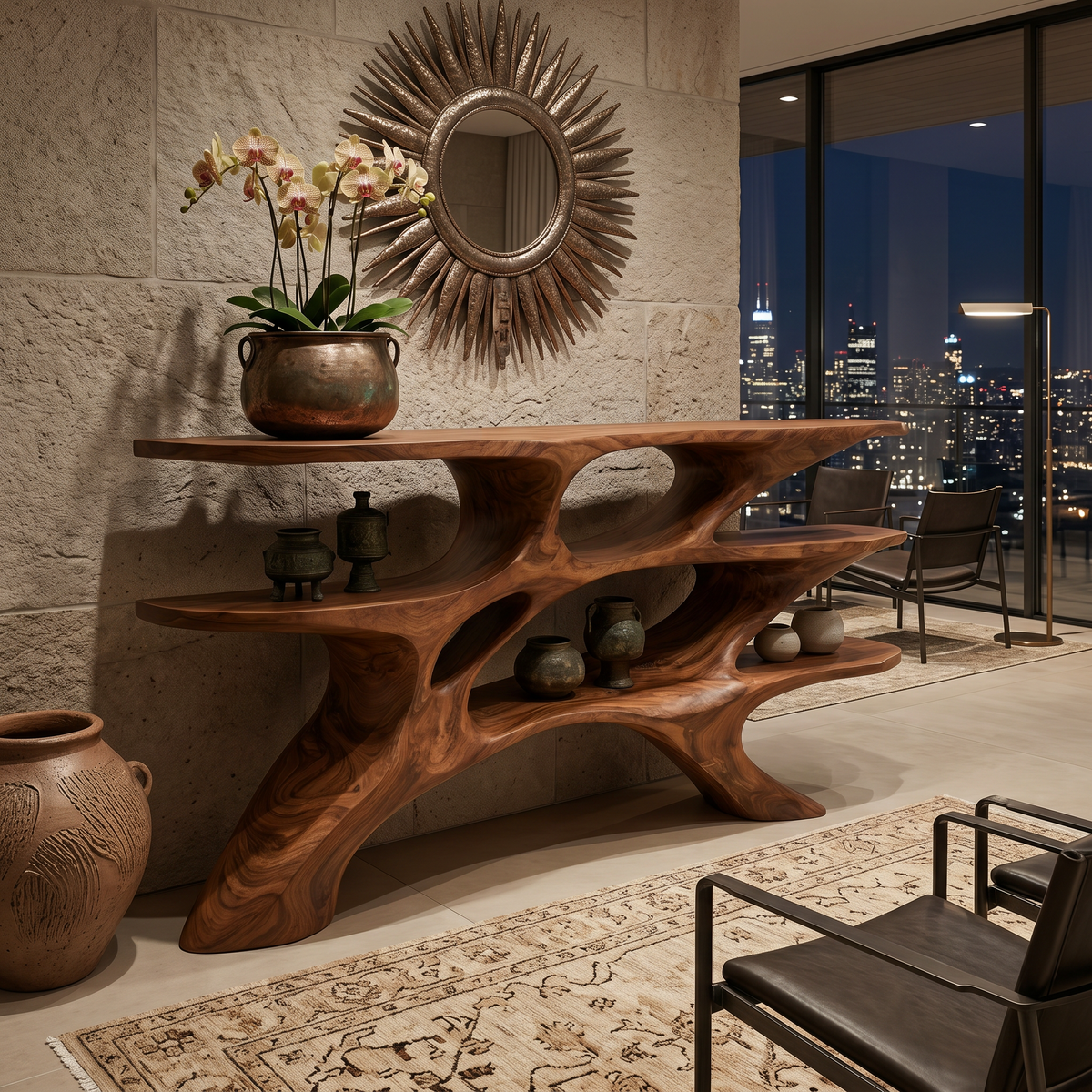 Minimalist Sculptural Console Table, solid wood, built to order