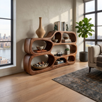Artistic Curved Bookshelf, solid wood, built to order