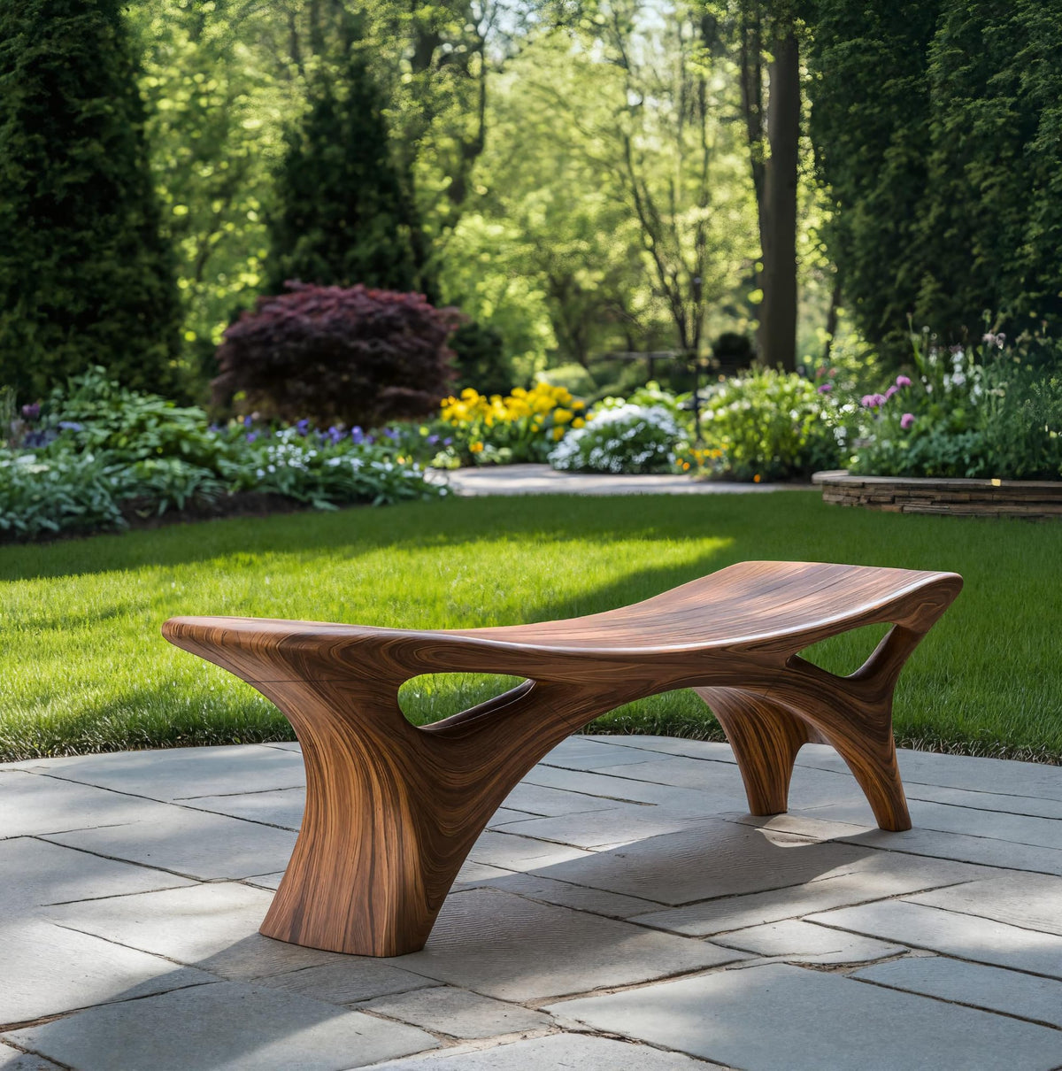 Contemporary Sculptural Outdoor Bench, solid wood, built to order
