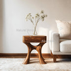 Sculptural Side Table with Drawer, solid wood, built to order