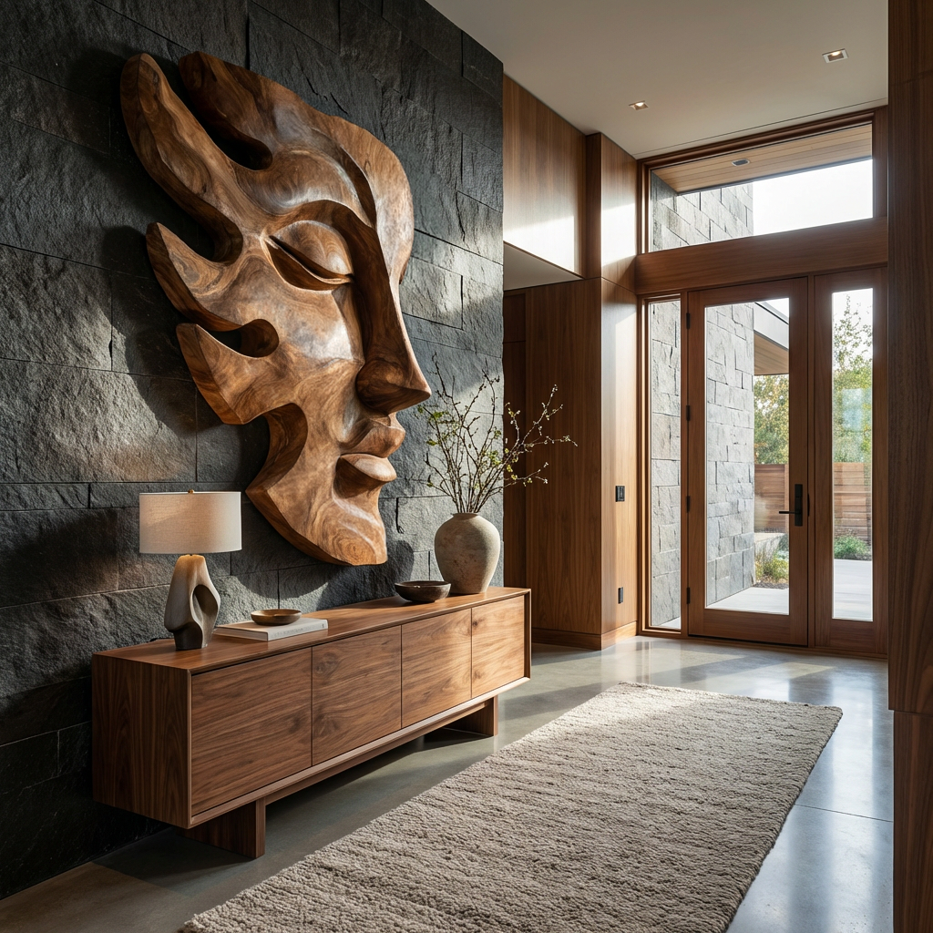 Face Wall Art with Sculptural Form, solid wood, built to order