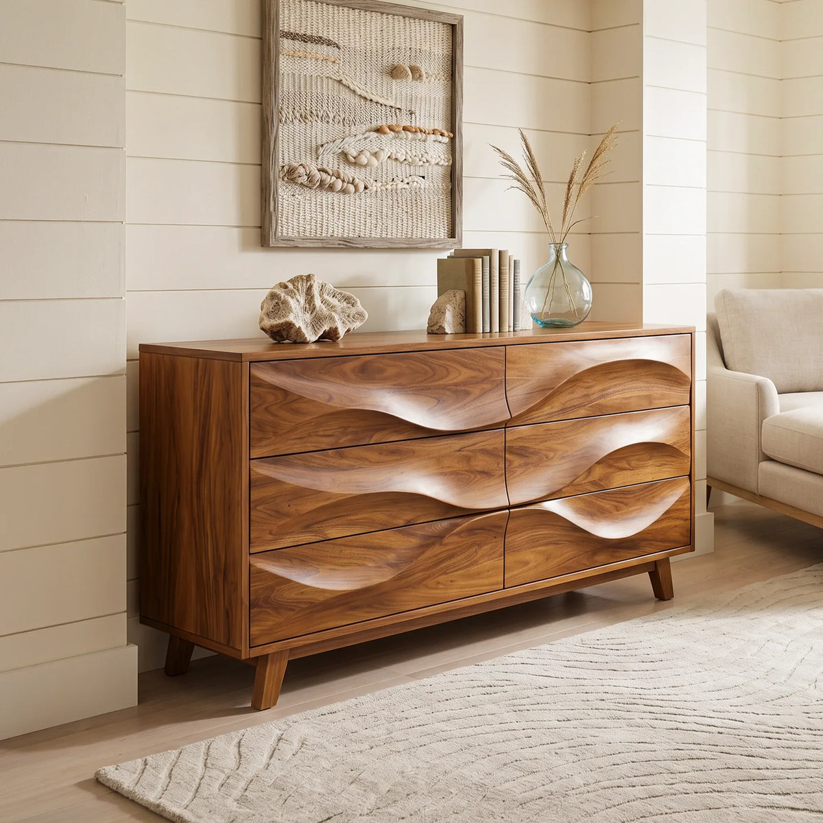 Minimalist Wave Closet Dresser, solid wood, built to order