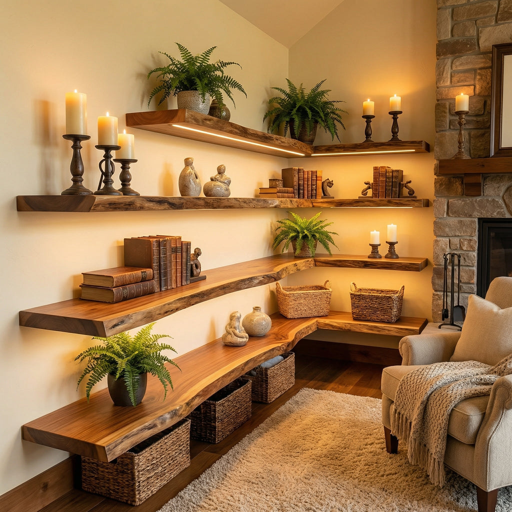 Modern Living Room Floating Wall Shelves, solid wood, built to order