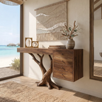 Organic Floating Console Table Designer Entryway, solid wood, built to order